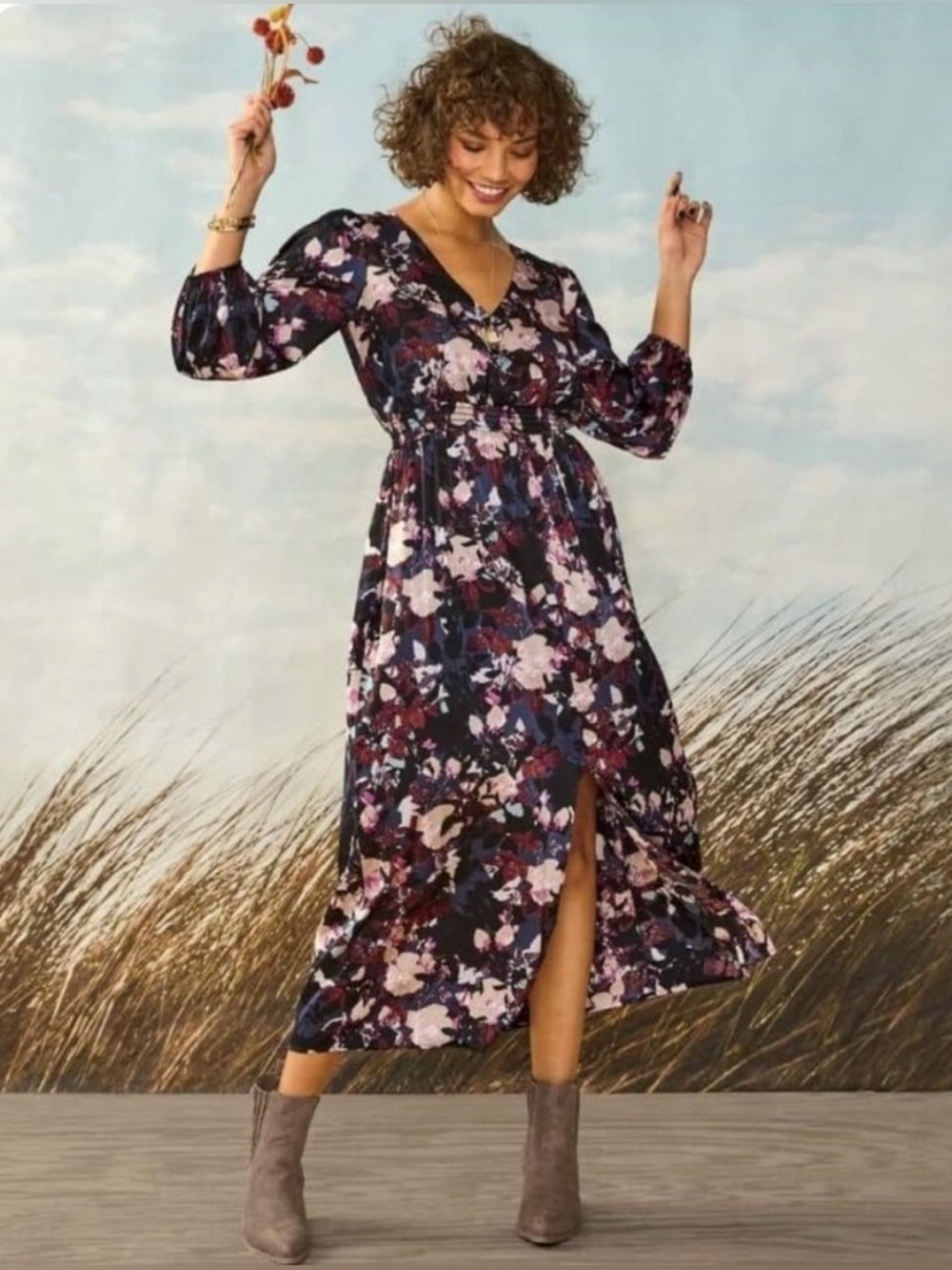 Studio 1886 women’s v-neck, 3/4 sleeves midi dress - Picture 1 of 5